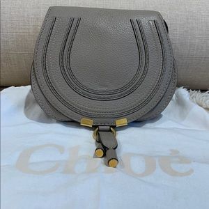 CHLOE Calfskin Mini Marcie Crossbody Bag Grey